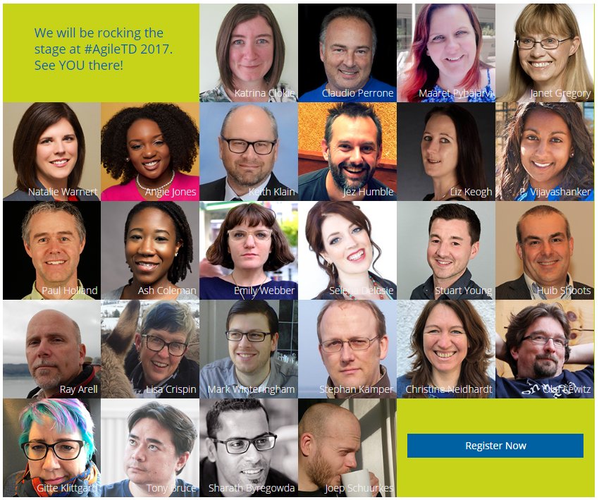 Agile_NL's tweet photo. You won't find 
that many awesome int. speakers
or the unique family feeling of #AgileTD
anywhere else soon
BOOK NOW https://t.co/z7IkQmeD3h https://t.co/V8duMWNi1P