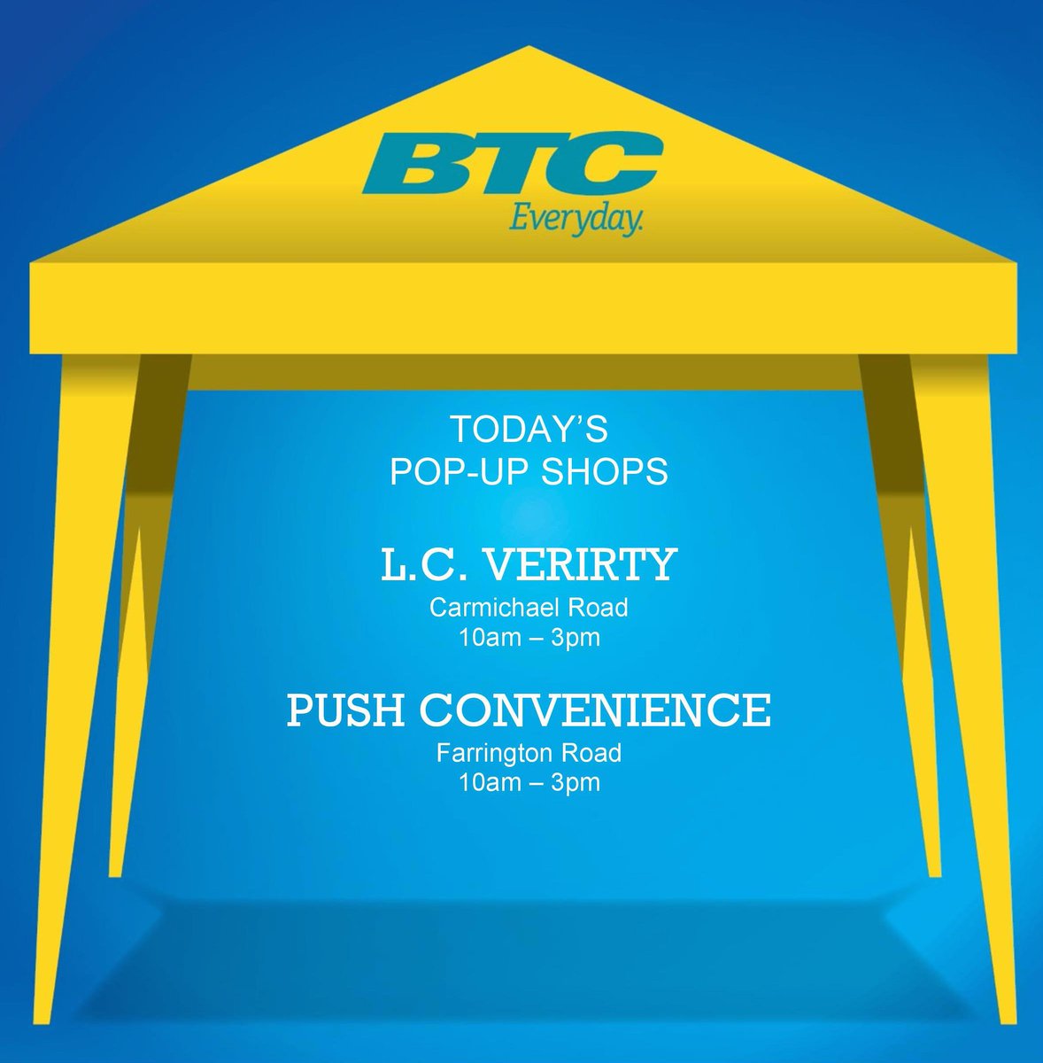 BTC242's tweet photo. We're at different locations every day! Come check us today to see what deals we're giving away! #BTCIsLimitless #BTCPopUp https://t.co/0AcbljQGFI