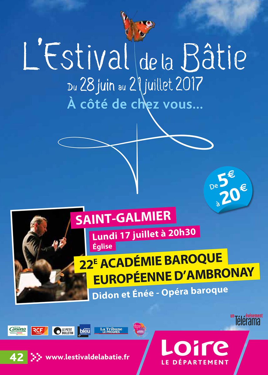 Opéra Baroque Didon et Enée lundi 17 juillet à <a href="/VilleStGalmier/">Ville Saint-Galmier</a> pour l'#estivaldelabâtie  
+d'infos: saint-galmier.fr / 04 77 49 90 20