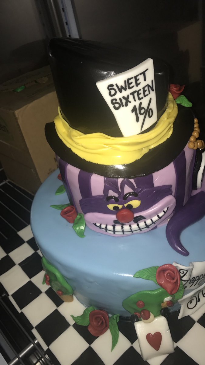 A_CupFull's tweet photo. Alice in Wonderland themed Birthday Cake 💜💛🖤💙 #MadHatter #TeaParty #ACupFull https://t.co/hzkJoqSu1O