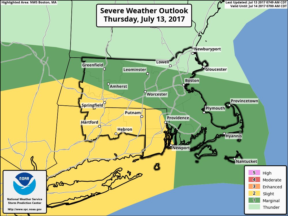 [10AM] Parts of S. New England have been placed in a slight risk for severe weather this evening, specifically Connecticut and Rhode Island.
