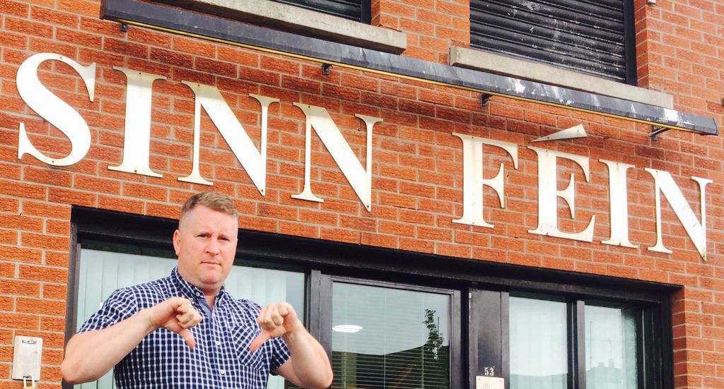 PaulGolding's tweet photo. Showing my contempt for Sinn Fein/IRA at their HQ on the Falls Road, West Belfast! GSTQ NS 🇬🇧 https://t.co/ABw0demC6I