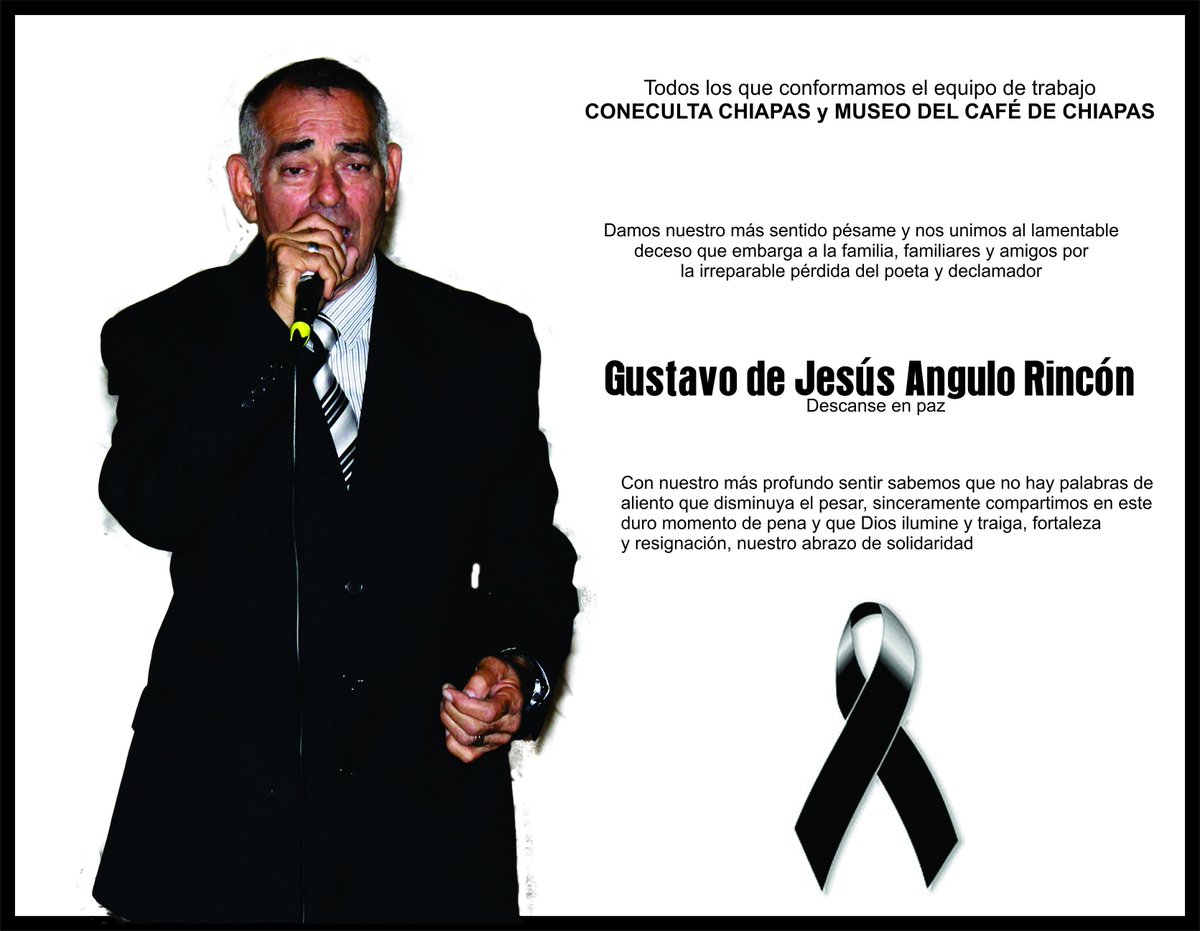 Museo_Cafe's tweet photo. Lamentamos la pérdida y pronta resignación para los familiares y amigos del Poeta y Declamador:
GUSTAVO DE JESÚS ANGULO RINCÓN.
Q.E.P.D. https://t.co/MF2tOebe1n