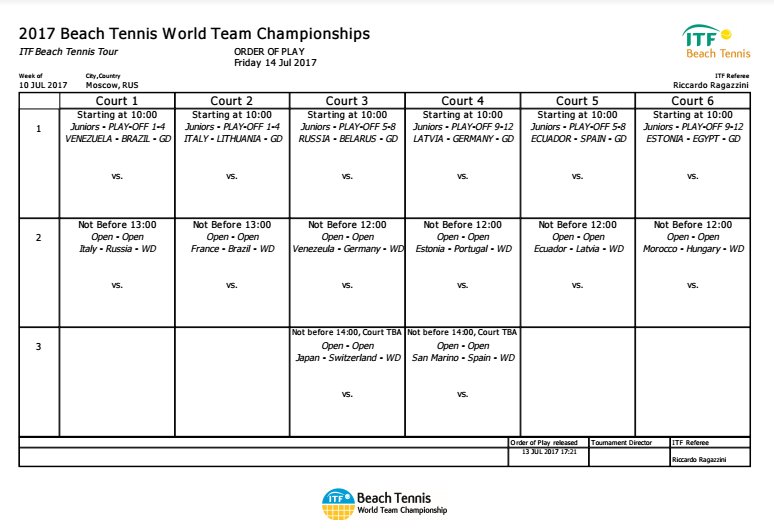 #ITFBEACH #BTWTC2017 Friday Order of play