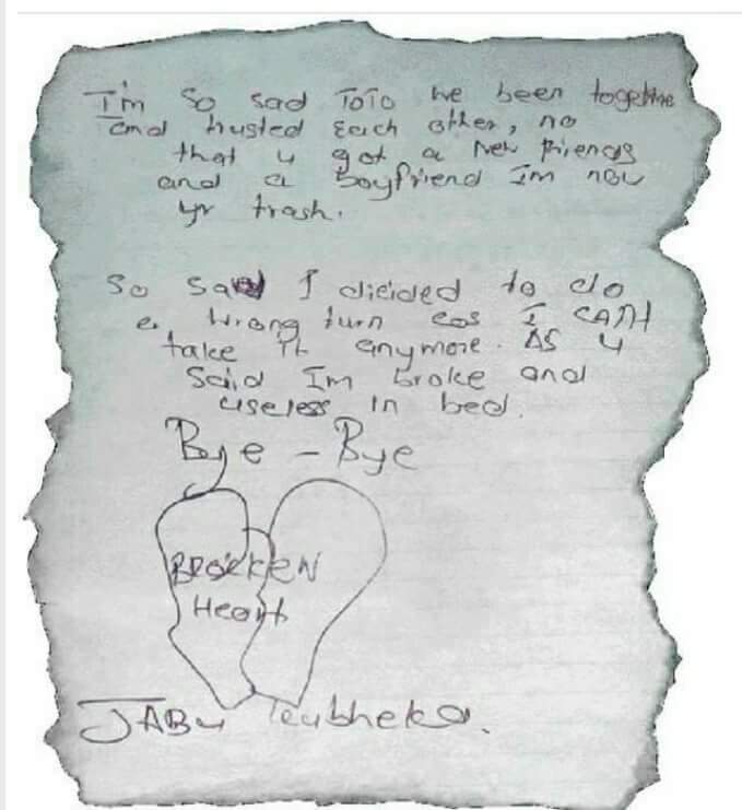 Thedumza's tweet photo. #RipGunman suicide note, I got things to say but I'll remain silent because m not judgemental... So sad mara... Shared from @SocialTrendsZA https://t.co/R6yNrcJH4k