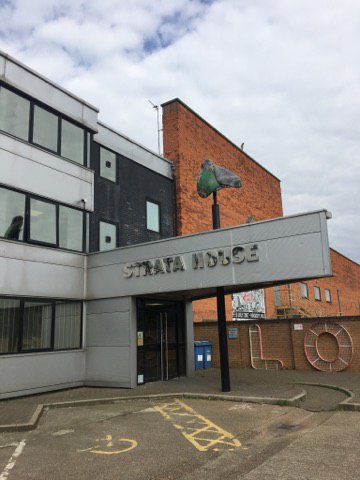 StrataSpeak's tweet photo. The #StrataMoth has now moved to its own little perch on top of the Strata building #Hull2017 #StrataOnCulture #AMothForAmy https://t.co/dKujUm3P6s