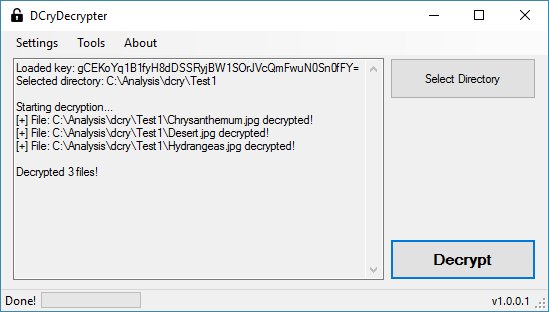 demonslay335's tweet image. Files encrypted with ".dcry" extension? Here's a free decrypter. Thanks to @FraMauronz for cracking it with me. :) download.bleepingcomputer.com/demonslay335/D…