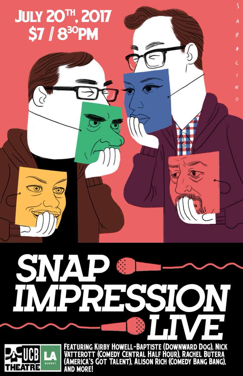 SnapImpression's tweet image. Next Thursday 7/20, 8:30pm at @ucbtla Sunset! More dumb impressions than you can shake a stick at! Get those tix!: sunset.ucbtheatre.com/performance/55…