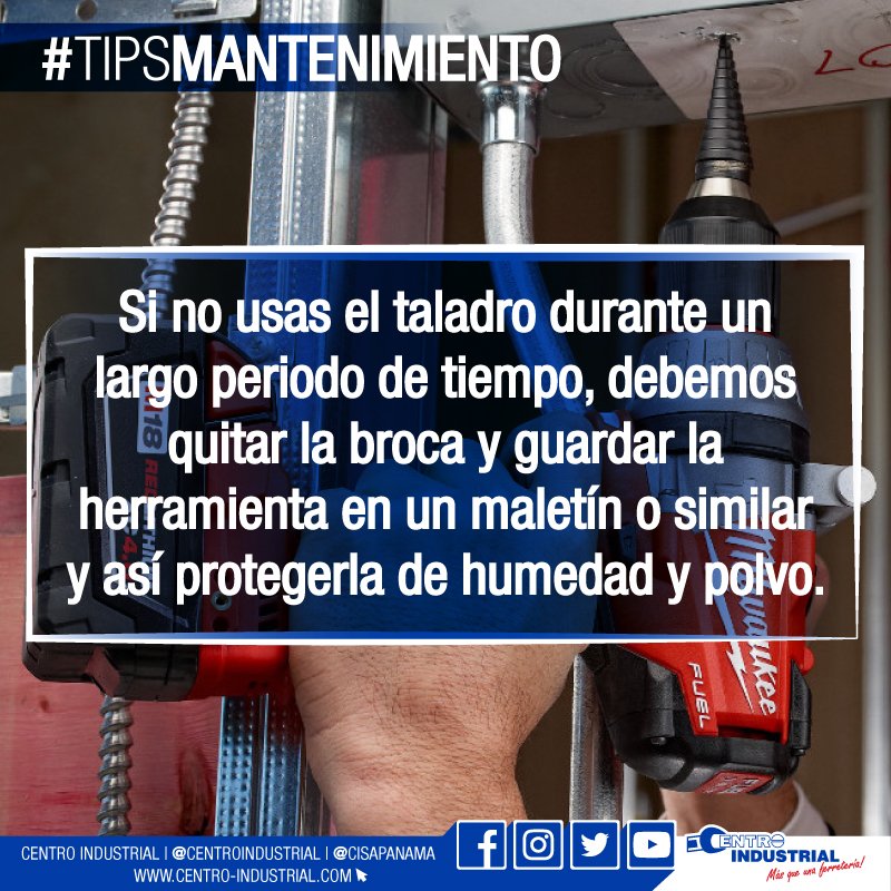 CIndustrialPa's tweet image. &quot;Si no usas el taladro tan seguido, debes quitar la broca y guardarlo en un maletín o similar para proteger de humedad y polvo&quot; #CISATIPS