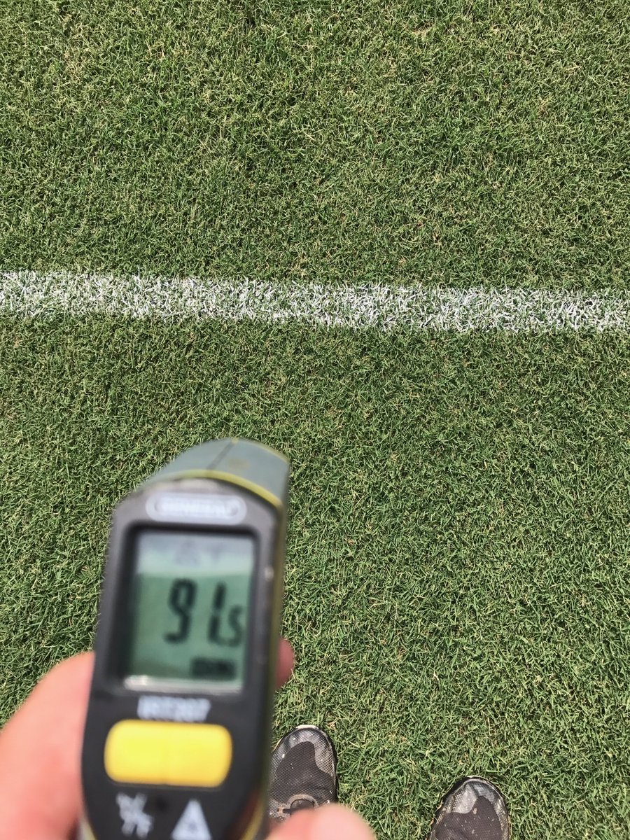 ClaytonDame's tweet image. Temp 91 real feel 105. Grass asphalt and plastic. 🔥