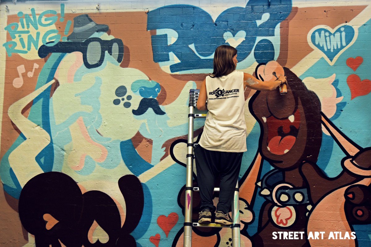 StreetArtAtlas's tweet photo. Love this piece from #Roo for @Do1Cancer #PaintJam at Leake St last weekend #Graffiti #StreetArt #Do1Cancer #LeakeStreetTunnel #London https://t.co/nSMhbktjLr