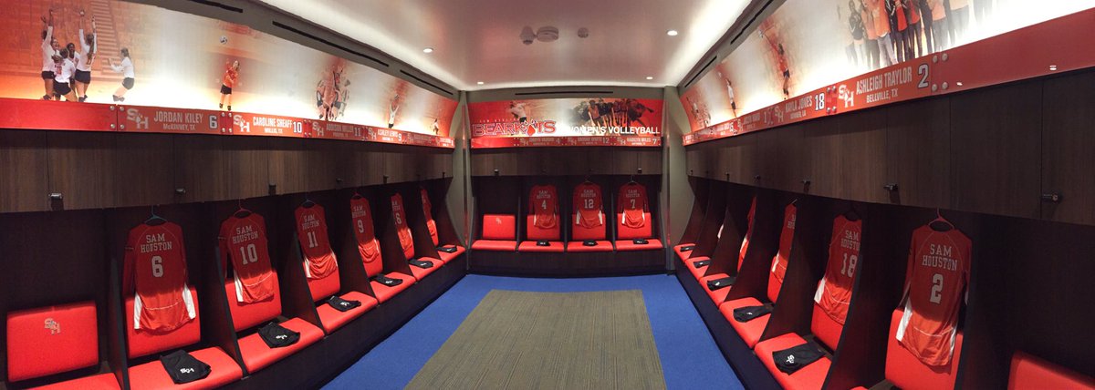 BearkatsVB's tweet photo. A sneak peek into the new @BearkatsVB locker room! We love our home!! #EatEmUpKats #shsuvolleyball #BannerUp https://t.co/4lsmdTE9jL