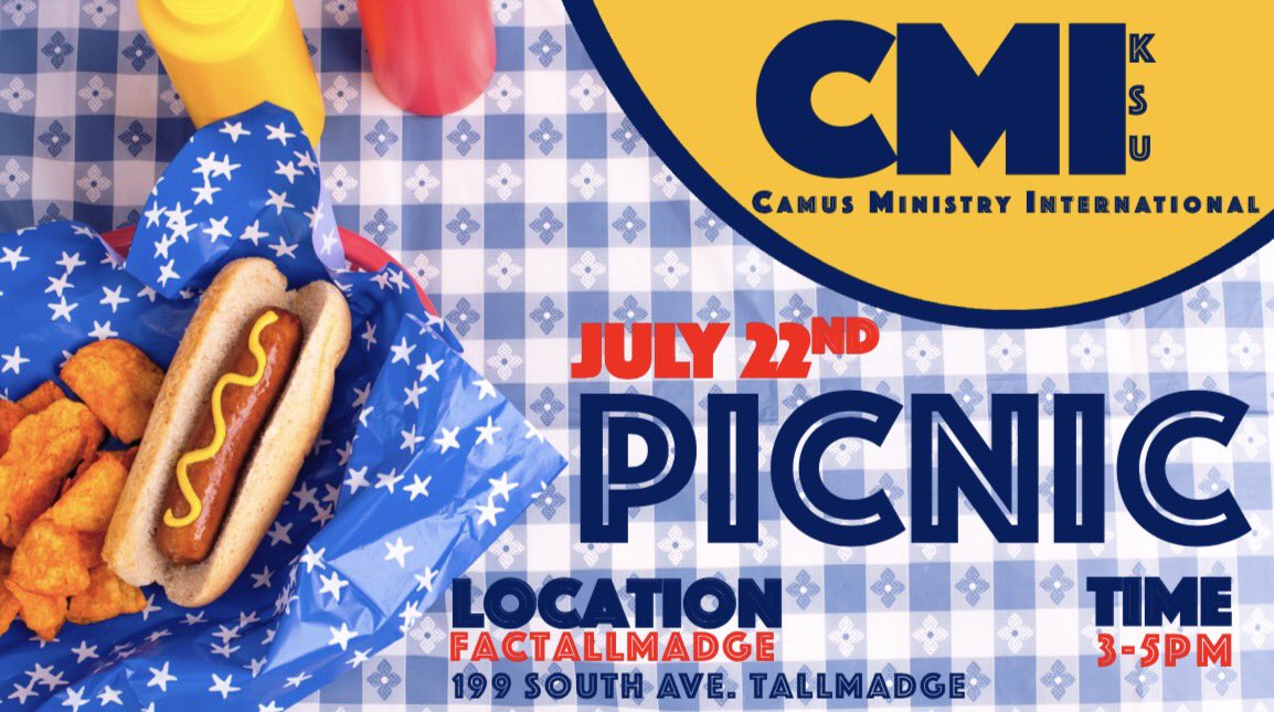 CMIKent's tweet photo. Campus Ministry will be having a picnic on Saturday, July 22nd from 3-5pm at FAC Tallmadge. Invite friends and see you there! https://t.co/aycbL00VPF
