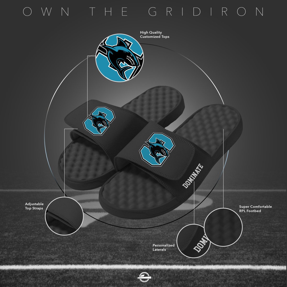 Rep your team this season by standing in what you stand for with ISlide! #checkthefootwork #GridironGear