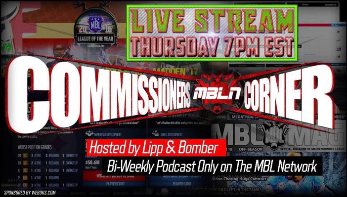 TheBomberLeague's tweet image. Moved to 830pm EST: Commissioners Corner Podcast Episode #20! | MBL Season 25, EA Access Tournament, plus 3 &amp;amp; Out with OSU! #Madden18