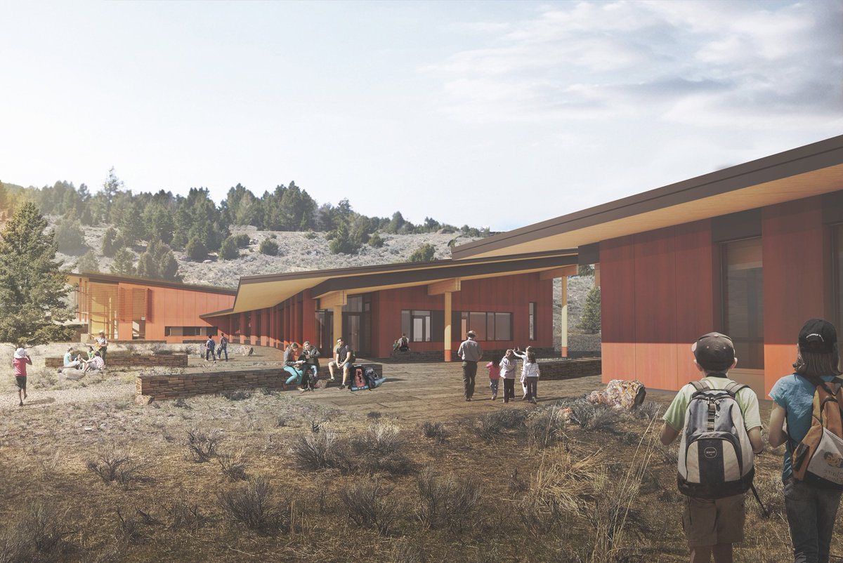 An artist's rendering of the commons area outside the proposed youth campus.