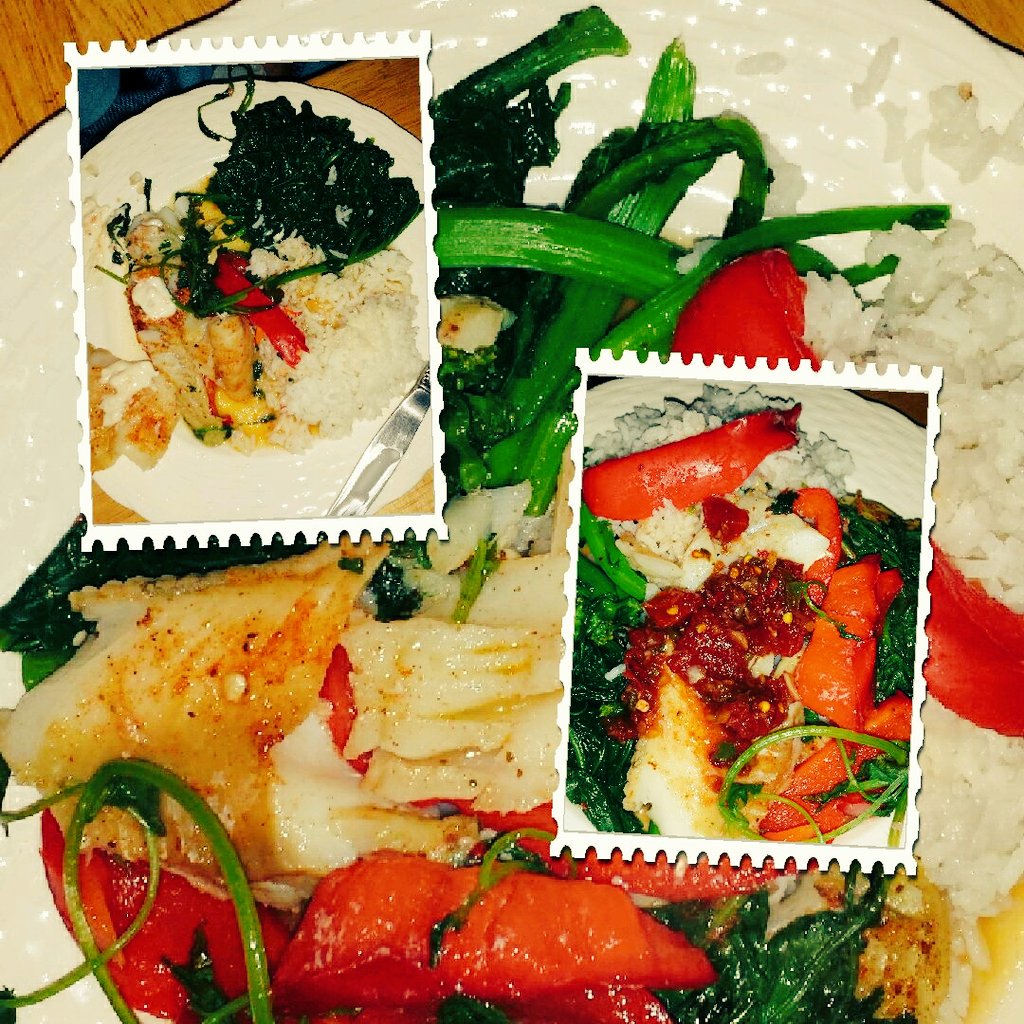 art_artlee's tweet photo. #NJ "Tonite'sDinner" #steamedcod #redpepper #cilantro #broccolirabe #steamedrice #gastronomia #fooddesign #representationalart #collageart https://t.co/PmSyVqivg3