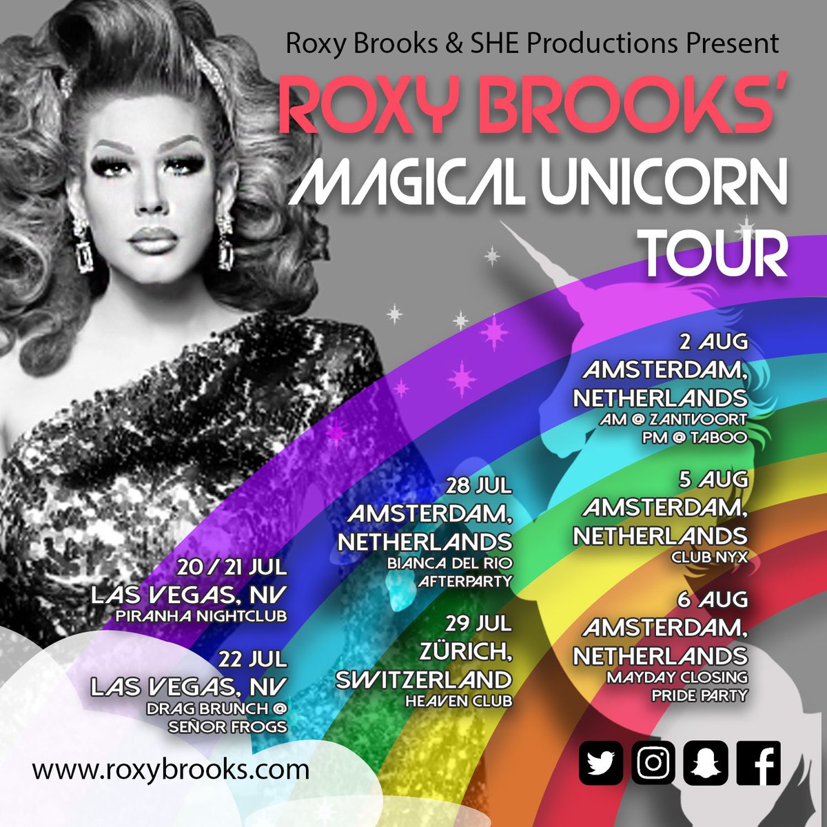 theroxybrooks's tweet photo. UPDATED Tour Flyer! Bookings info@roxybrooks.com #lasvegas #amsterdam #zürich #gaypride #vossevents #drag #tour #dragshows #sheproductions https://t.co/1On83VJbSl