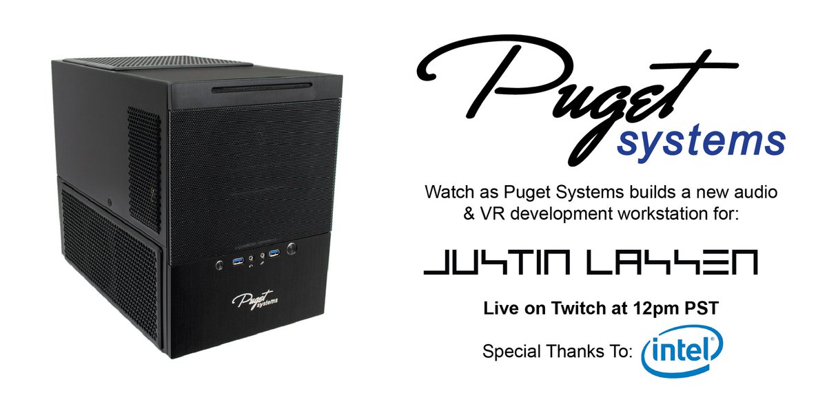 IntelSoftware's tweet image. Watch @PugetSystems stream a VR PC build with Intel Software Innovator @justinlassen Friday at 12p PST #IntelGameDev twitch.tv/PugetSys