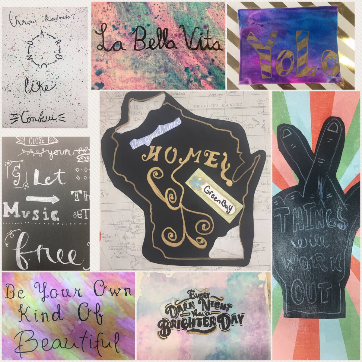 JenPerryBV's tweet image. Creative lettering summer class for gr 6-8 is going awesome! Positive minds + none of these are traced, so some are learning cursive! @HSSD