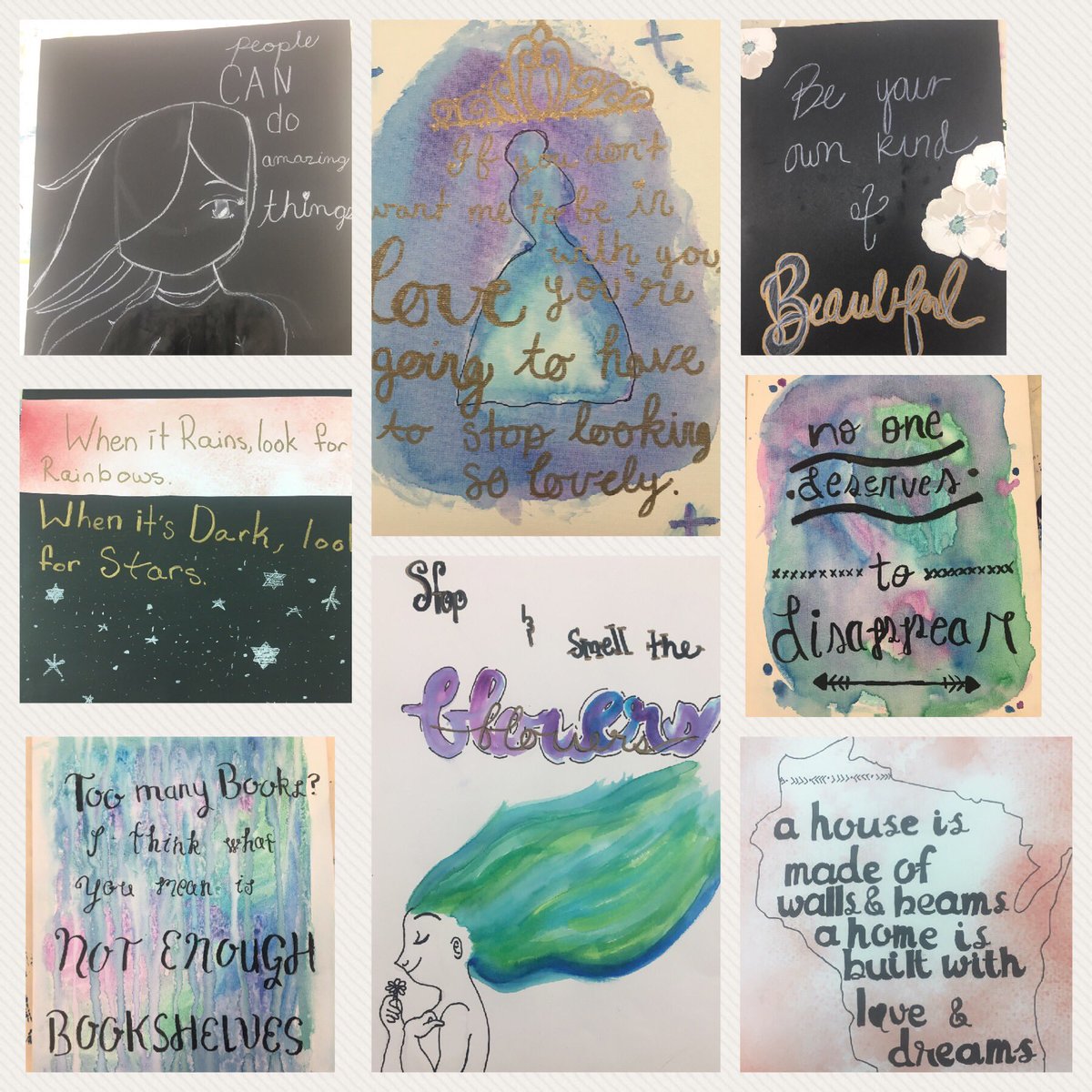 JenPerryBV's tweet image. Creative lettering summer class for gr 6-8 is going awesome! Positive minds + none of these are traced, so some are learning cursive! @HSSD