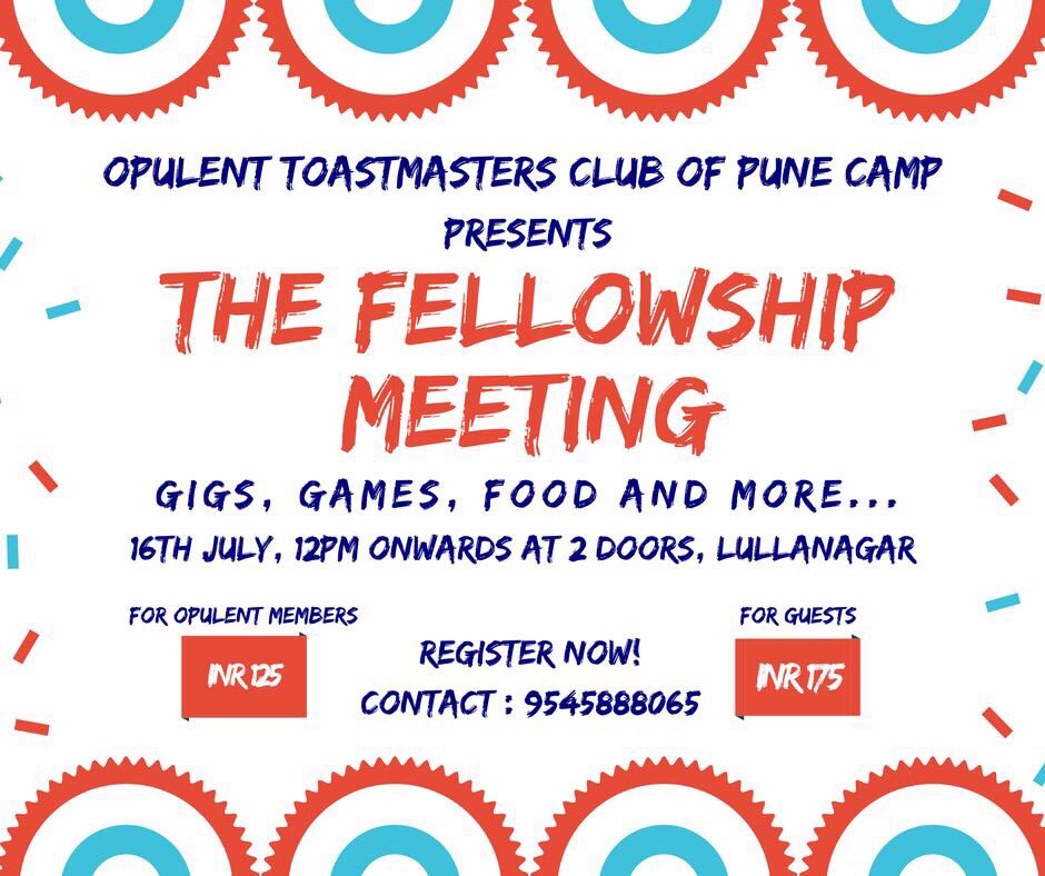 TMCPCamp's tweet image. Gigs, games, food and more, have you registered for this special Toastmasters meeting in Pune?