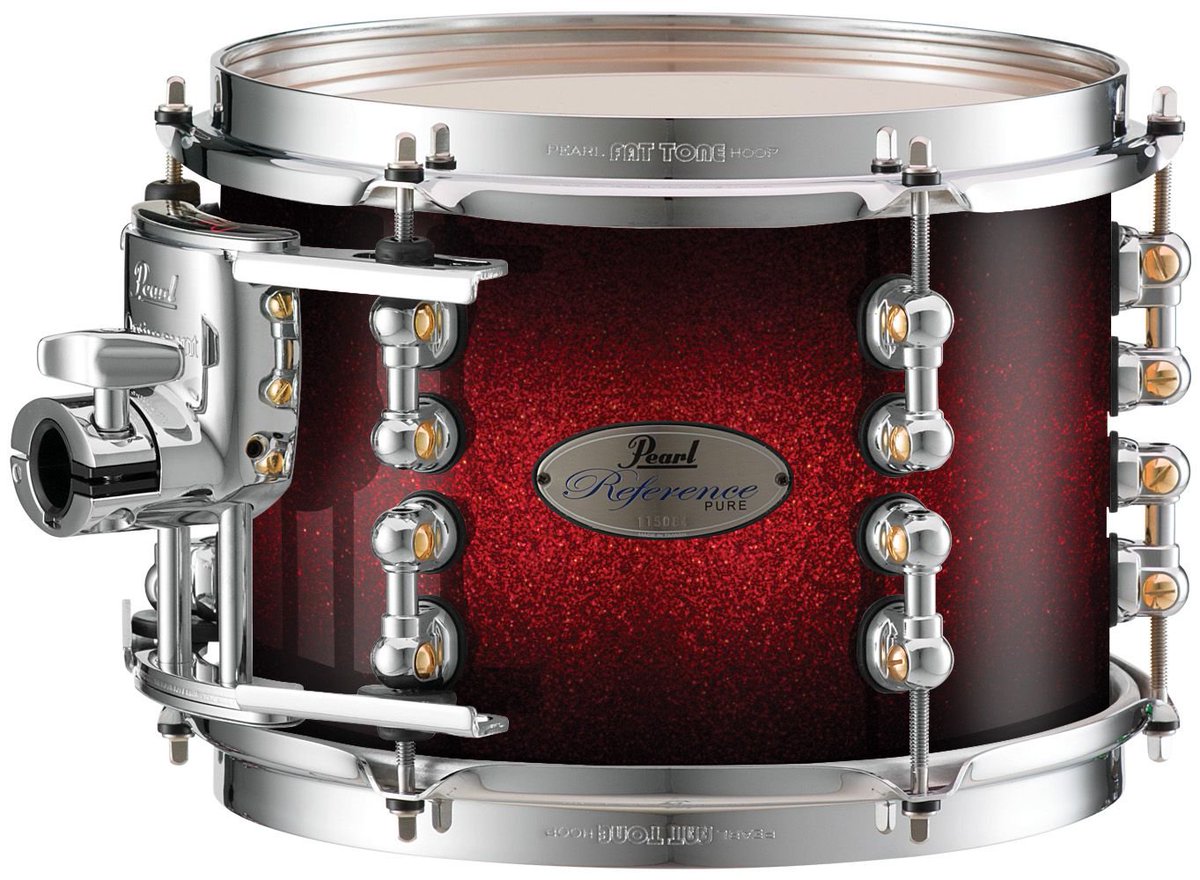 Up close with a Reference Pure tom in a Scarlet Sparkle Burst finish with FatTone Hoops...