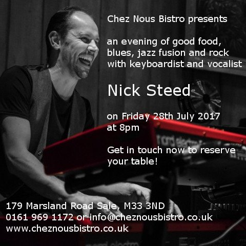 cheznousbistros's tweet image. Join the fabulous vocalist/keyboardist Nick Steed @pianobloke for an evening of #livemusic, #food &amp;amp; #wine. cheznousbistro.co.uk/events/an-even… #saletown
