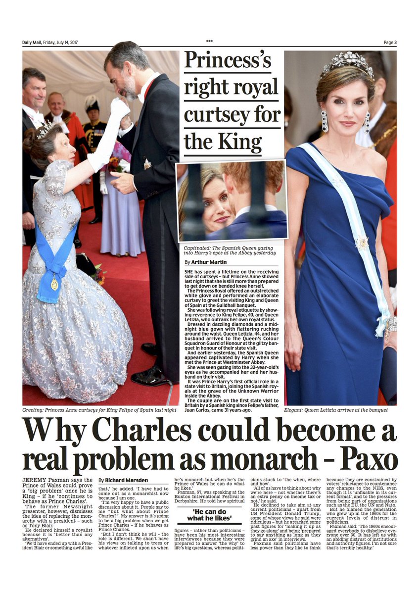 royalfocus1's tweet photo. Great to finally get some decent pictures from #SpanishStateVisit page in @DailyMailUK  Lord Mayors Banquet at Guildhall last night #Royals https://t.co/ziHDUDfuFW