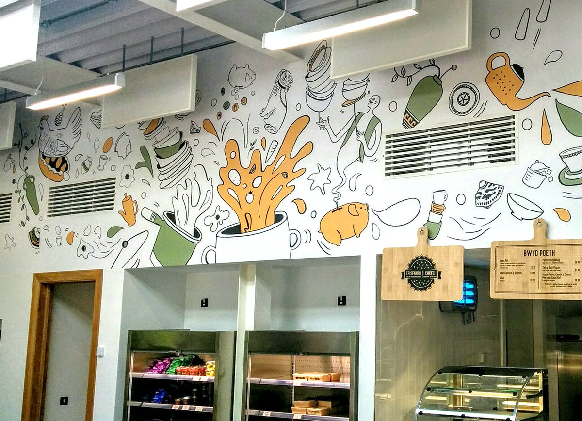 SarahEdmondsArt's tweet image. My drawings on the cafe wall in the stunning new #Gweithdy building @StFagans_Museum. Do visit! Lots more to come in 2018. #makinghistory