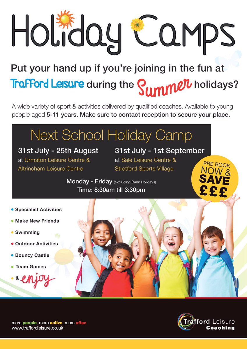 Places available <a href="/AltrinchamLC/">Altrincham Leisure</a> holiday camp. NEW early drop and off and late pick up times. Contact 926 3255 for more info &amp; to book