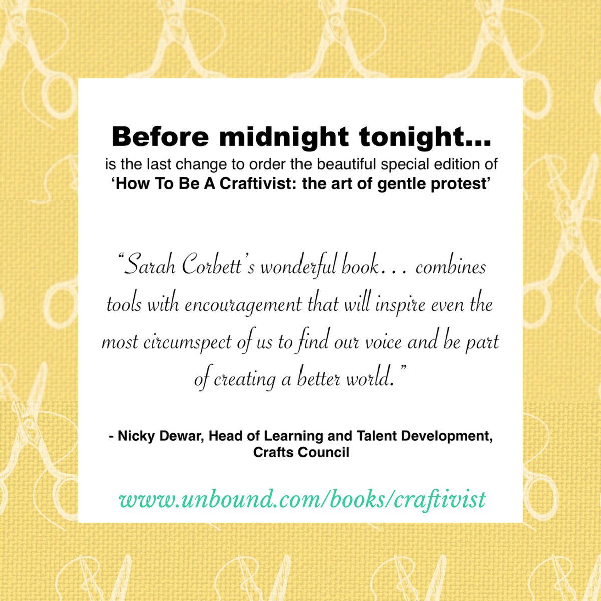 Craftivists's tweet image. ✨📖Don't get #fomo Join 700+ readers &amp;amp; order our special edition of #HowToBeACraftivist before midnight TONIGHT 🎁🤓👉 unbound.com/books/craftivi…