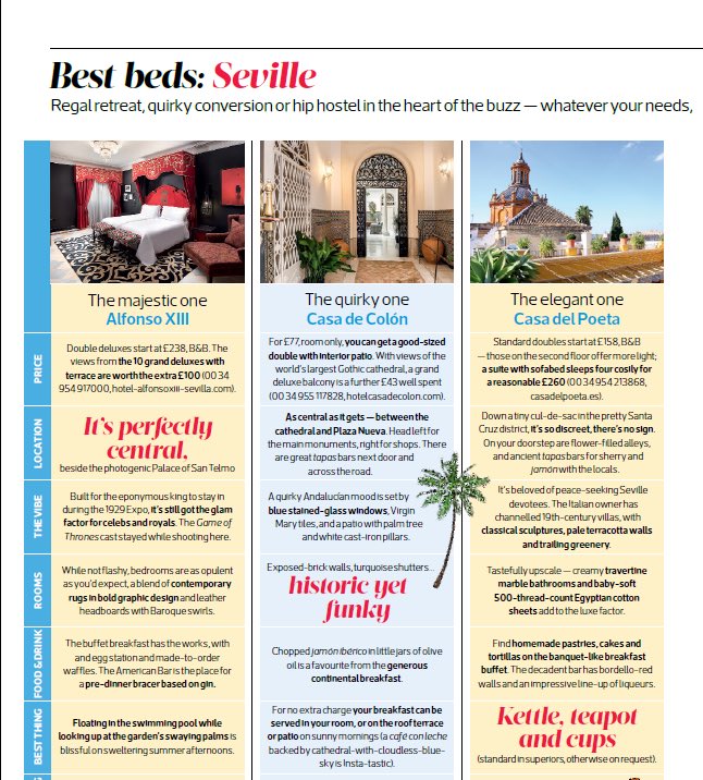 Sunday Times Travel <a href="/ST_TravelMag/">SundayTimesTravelMag</a> nos incluye entre sus #BestBeds de #Sevilla .Gracias! #seville #hotelboutique <a href="/Seville_Writer/">Fiona Flores Watson 🇪🇺</a>