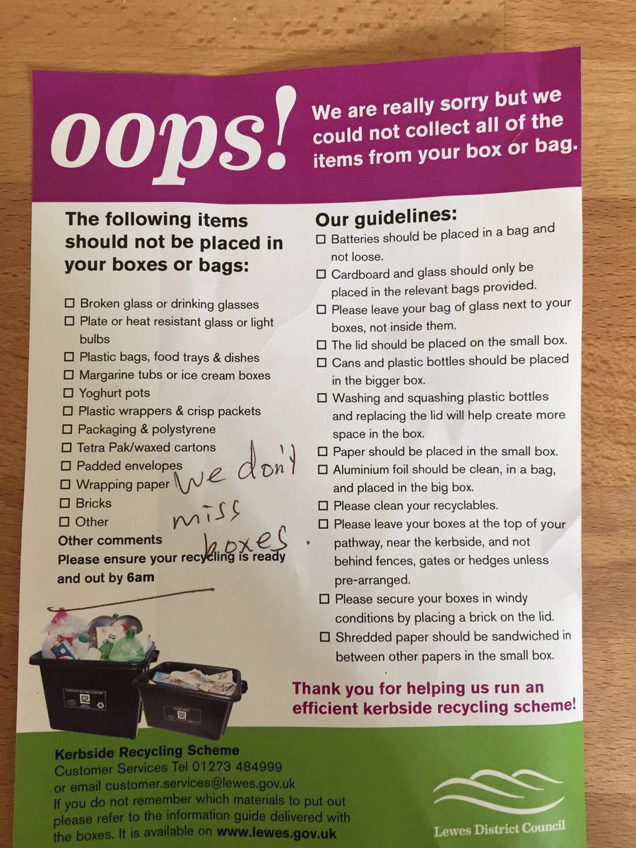 Hey <a href="/LewesDC/">Lewes District Council</a>  I didn't enjoy this notice on my recycling after leaving a polite notice on it informing them they missed mine last week