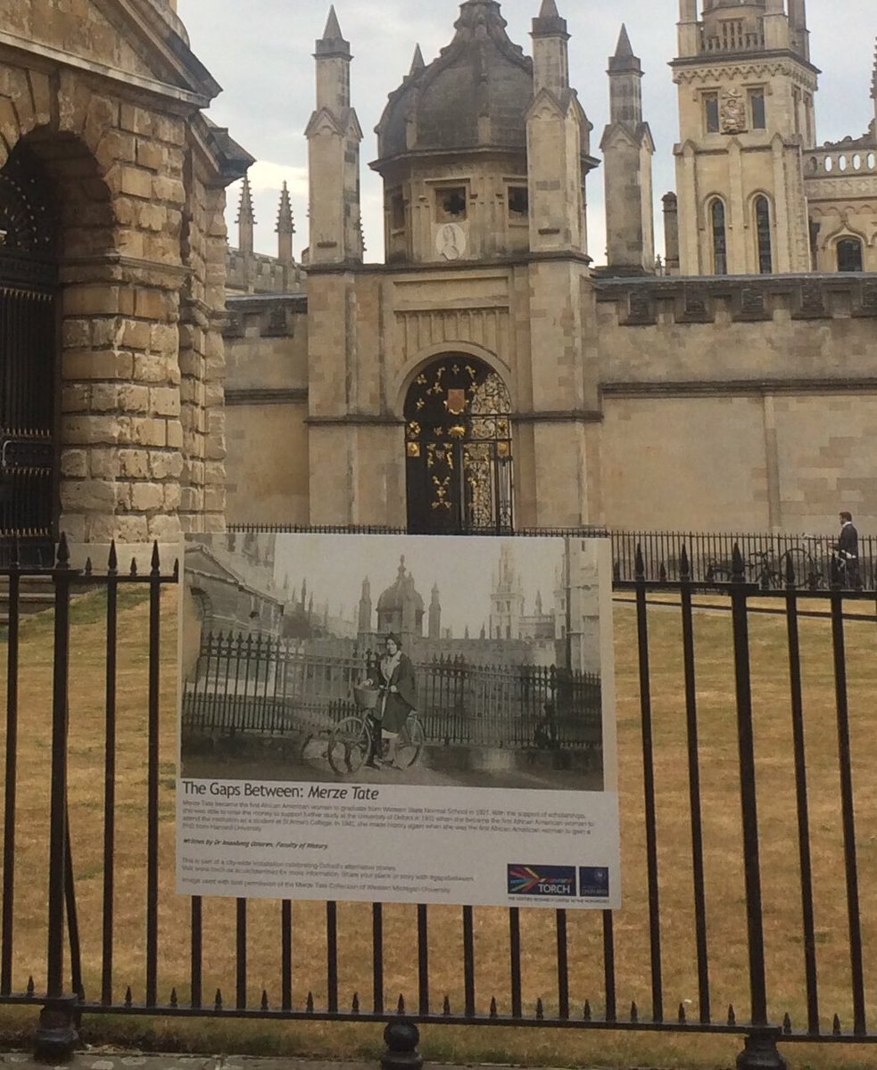 Guinnessisgd4u's tweet photo. Last chance to see Prof Merze Tate's photo from the 1930s on the rails of Radcliffe Camera #RepresentationMatters @TORCHOxford #GapsBetween https://t.co/wYUXK8u3sR