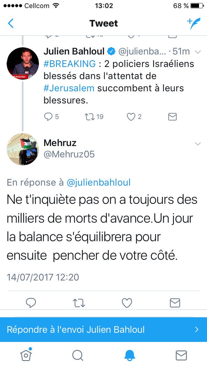 julienbahloul's tweet photo. Le but affichés de certains anti-israéliens : faire tourner le compteur du nombre de morts.  Comme une compétition. #Terrorrisme #Jerusalem https://t.co/ZVb3RjFjhF
