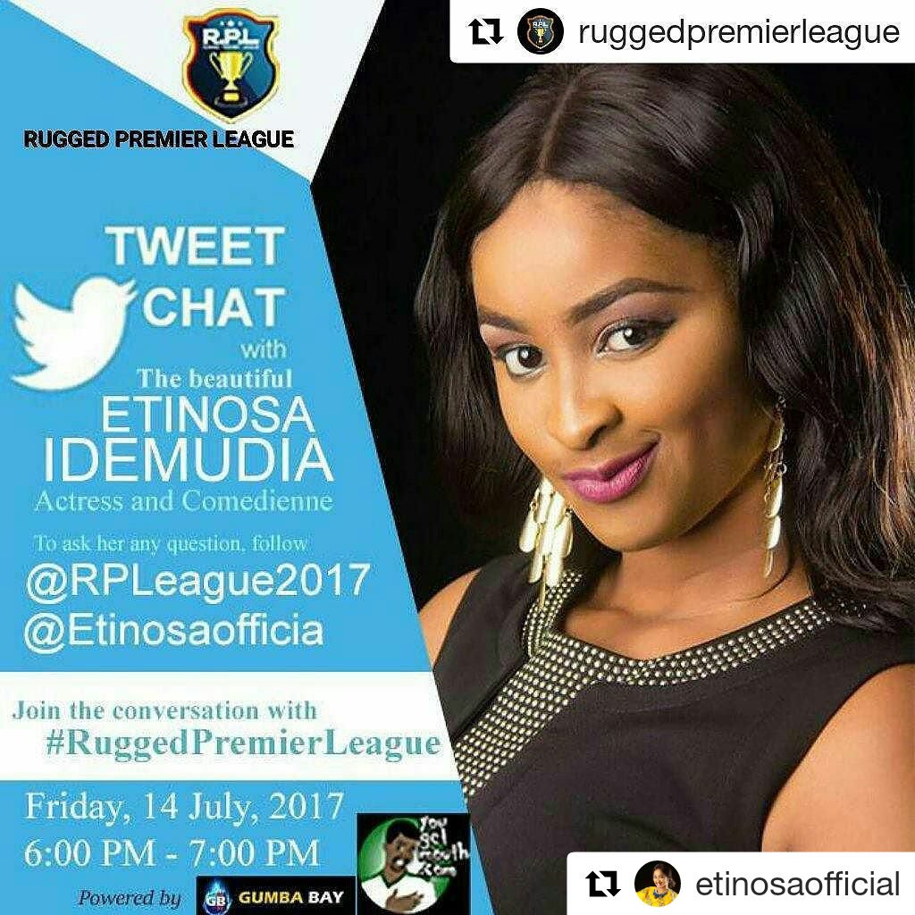 RuggedyBaba's tweet photo. What can you ask @Etinosaofficia from 6pm today that will make her blush? 😂
#RuggedPremierLeague #LIVEtweetChat https://t.co/KTKAHxAKNC