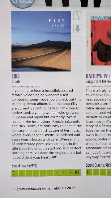 eiks's tweet photo. Lovely review of Braids in @HiFiNewsmag . Thank you! https://t.co/d3cLc2ldlB