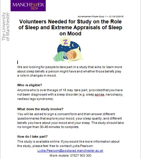 Interested in taking part in sleep and mood research?  Please RT and share this online study you can take part in: apps.mhs.manchester.ac.uk/surveys//TakeS…