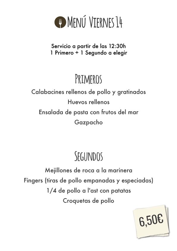 TotCarbo's tweet photo. Menú del día #santacoloma #menú #huevosrellenos #Gazpacho #mejillones #marinera #polloalast #croquetas #pollo https://t.co/eHTW2e6Fef https://t.co/w78ei0F5db