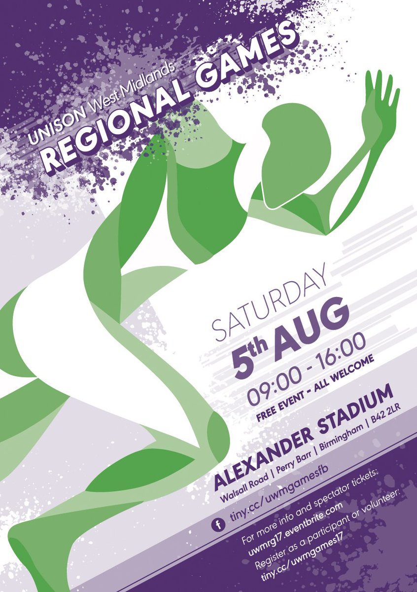 Be part of our Regional Games <a href="/alex_stadium/">Alexander Stadium</a> Sat 05/08
Footie * Martial arts * Track
Sign up here for free family fun tiny.cc/uwmgames17