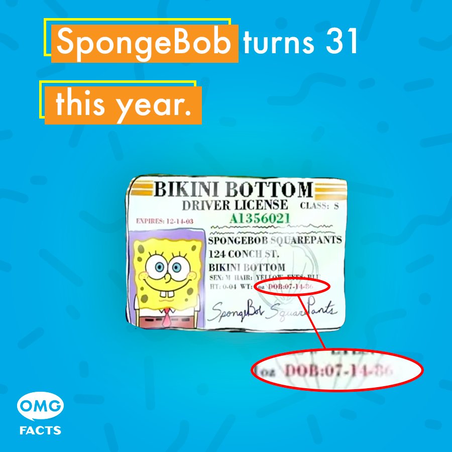 Happy Birthday, SpongeBob SquarePants! Hopefully, you\ll actually get a license this year. 