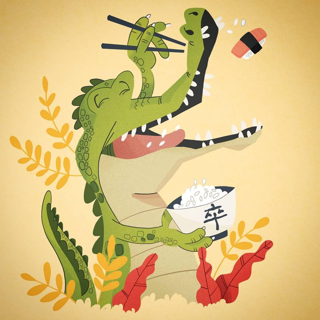 pumpkinsgrphics's tweet photo. Just a #crocodile eating #sushi #illustration #astropad  #ipadpro #applepencil #adobephotoshop #croc #alligator https://t.co/Ks5lLuPYWU
