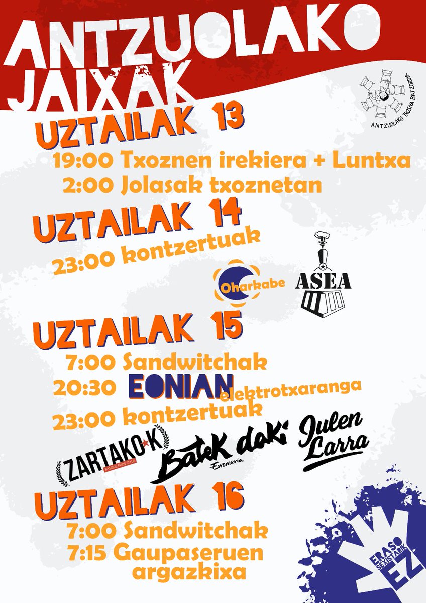 aseataldea's tweet photo. San Ferminak bukatzen diela ta triste? Pobre de mi kantau biharrian etorri Antzuolara gurekin dantzatzera! #Egurra #PobreDeTi https://t.co/JQ6ndtfSkx
