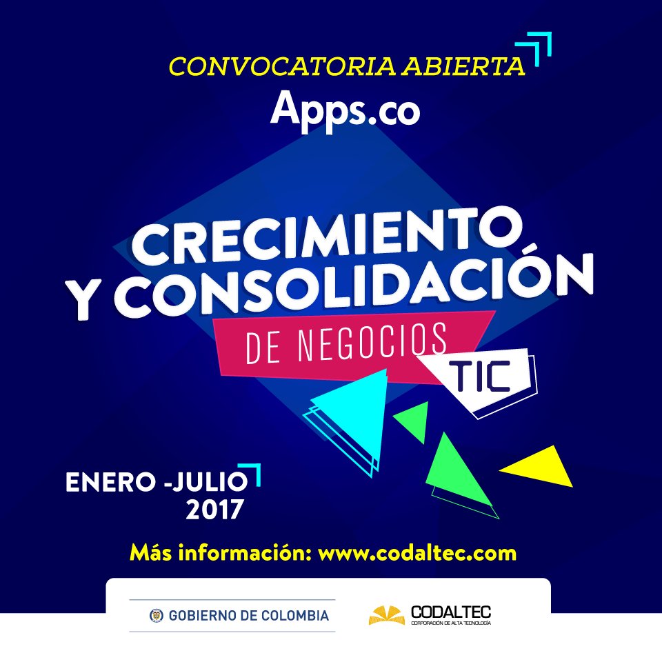 ¡Participa en Conv. #AppsCo y fortalece tu negocio TIC! Debes finalizar formulario de inscripción antes de las 5pm. bit.ly/2kp1Kp1