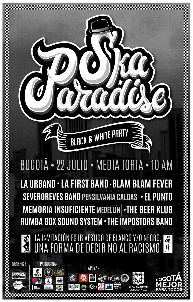 ▄▀▄▀ SKA Paradise ▄▀▄▀ 
El primer festival de #SKA gratuito de Colombia. Sábado 22 de jul en la <a href="/MediaTorta/">Media Torta</a>. Evento: goo.gl/wU2obc