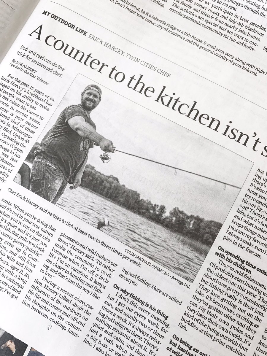 upton43's tweet photo. Catch chef Harcey in today's @StribOutdoors section talking about his love for fishing. 🎣🗞✨ https://t.co/BAN2TlodhU