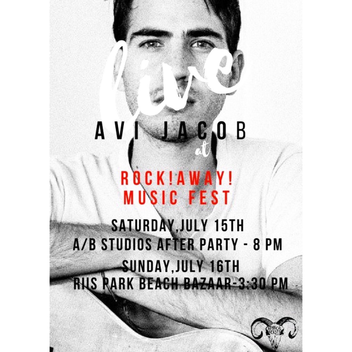 AtypicalBeasts's tweet photo. The soulful @AviJacobFolk will be serenading #RockawayBeach on 7/15 at #ABStudios DOORS 8 pm #RockAwayMusicFest #LiveMusic #Party #AviJacob https://t.co/2YSB0SHbuY