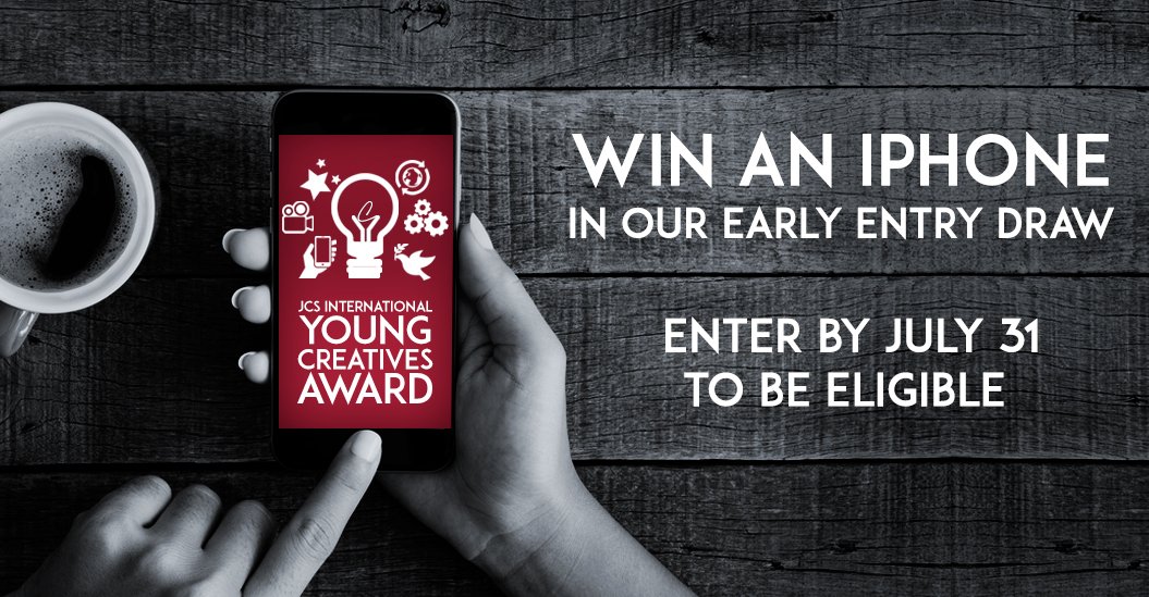 iemmys's tweet photo. Enter the JCS International Young Creatives Award Competition by July 31 and you could win an iPhone!! https://t.co/gXH2937ZaH https://t.co/r0IPNLSaPE