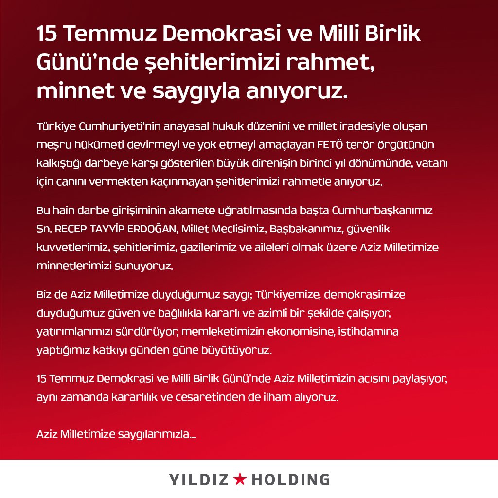 Aziz Milletimize saygılarımızla...
